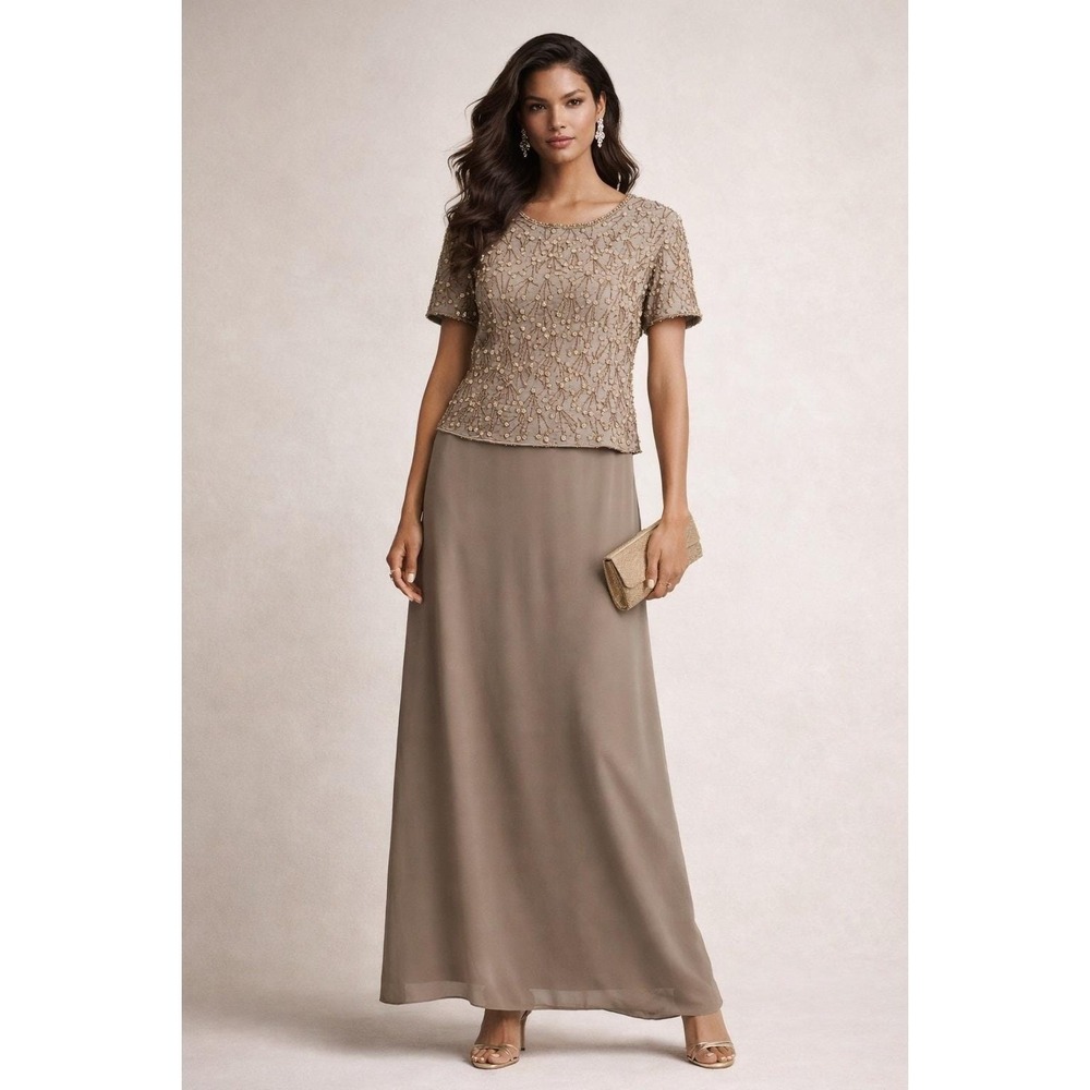 Adrianna Papell Two Piece Dress Set Womens 14 Silk Beaded vtg Formal Art Deco - Picture 1 of 16
